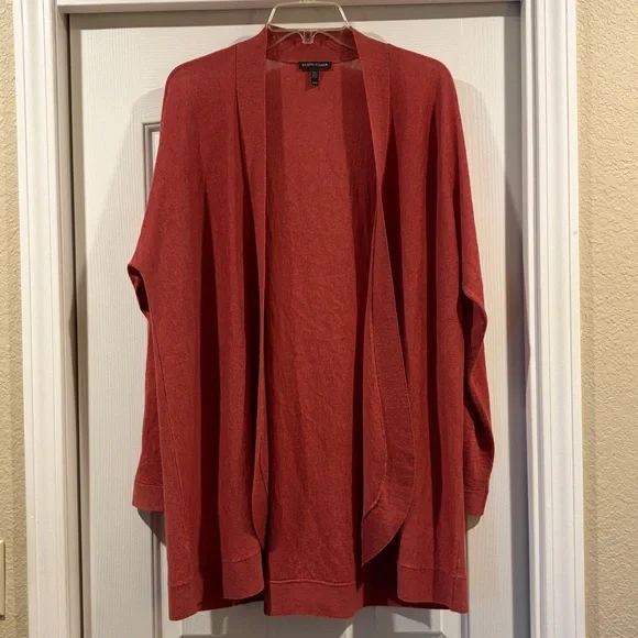 Eileen Fisher Women's Open Front Cardigan Sweater - Rust XL Like New - Picture 4 of 6
